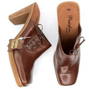 NEW Passofino Leather Mules/Clogs square toe retro